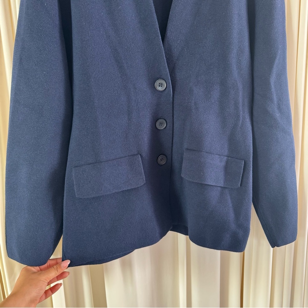 J. Crew Fitted-waist Navy Sweater Cardigan Blazer Comfy Casual Size Small Classy - Picture 2 of 5